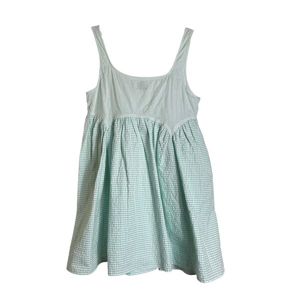 ASOS DESIGN Seersucker Gingham Babydoll Dress Light Turquoise Women’s 10 EUC - Picture 4 of 7